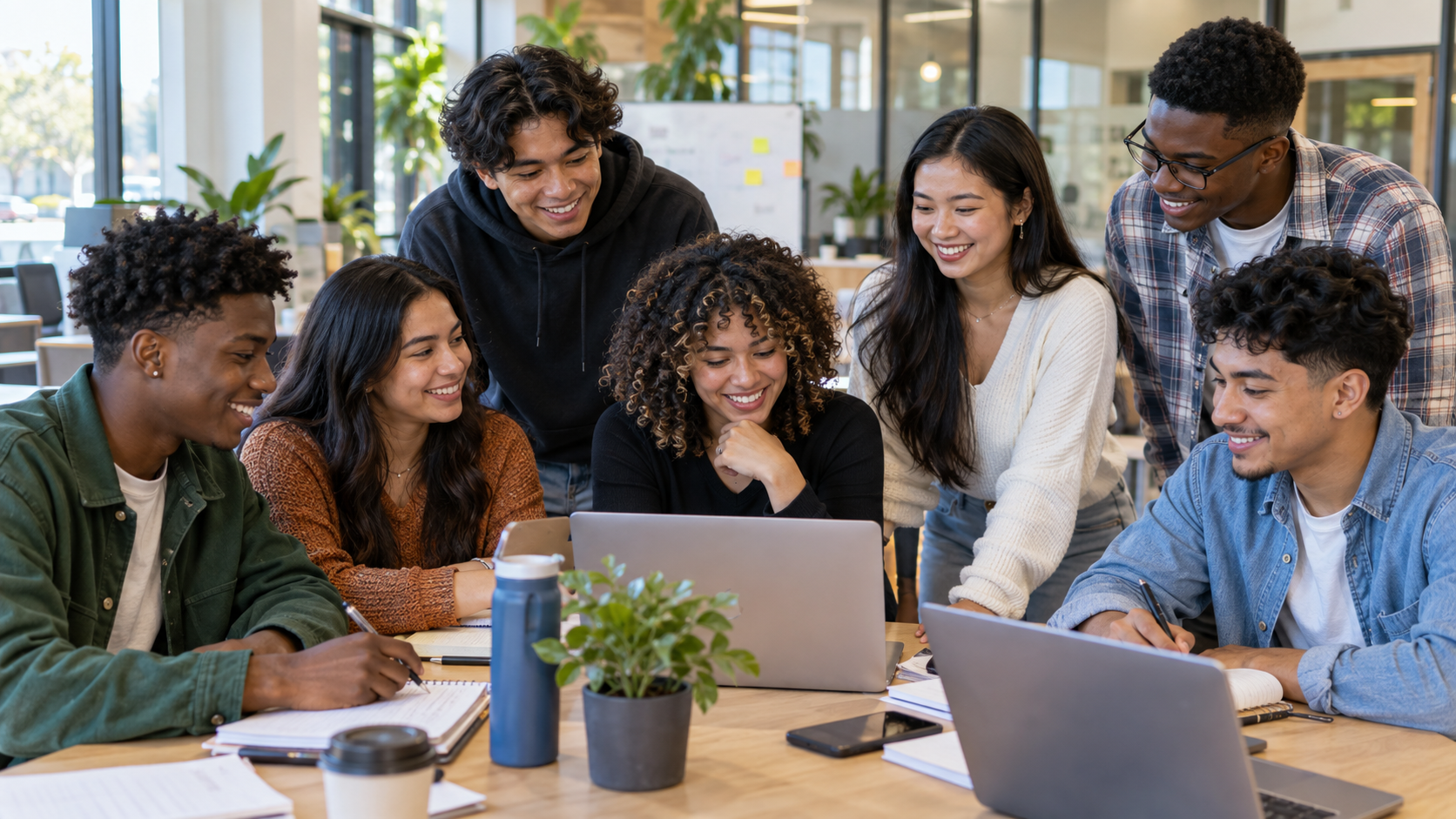 Young people learning together in a community workplace